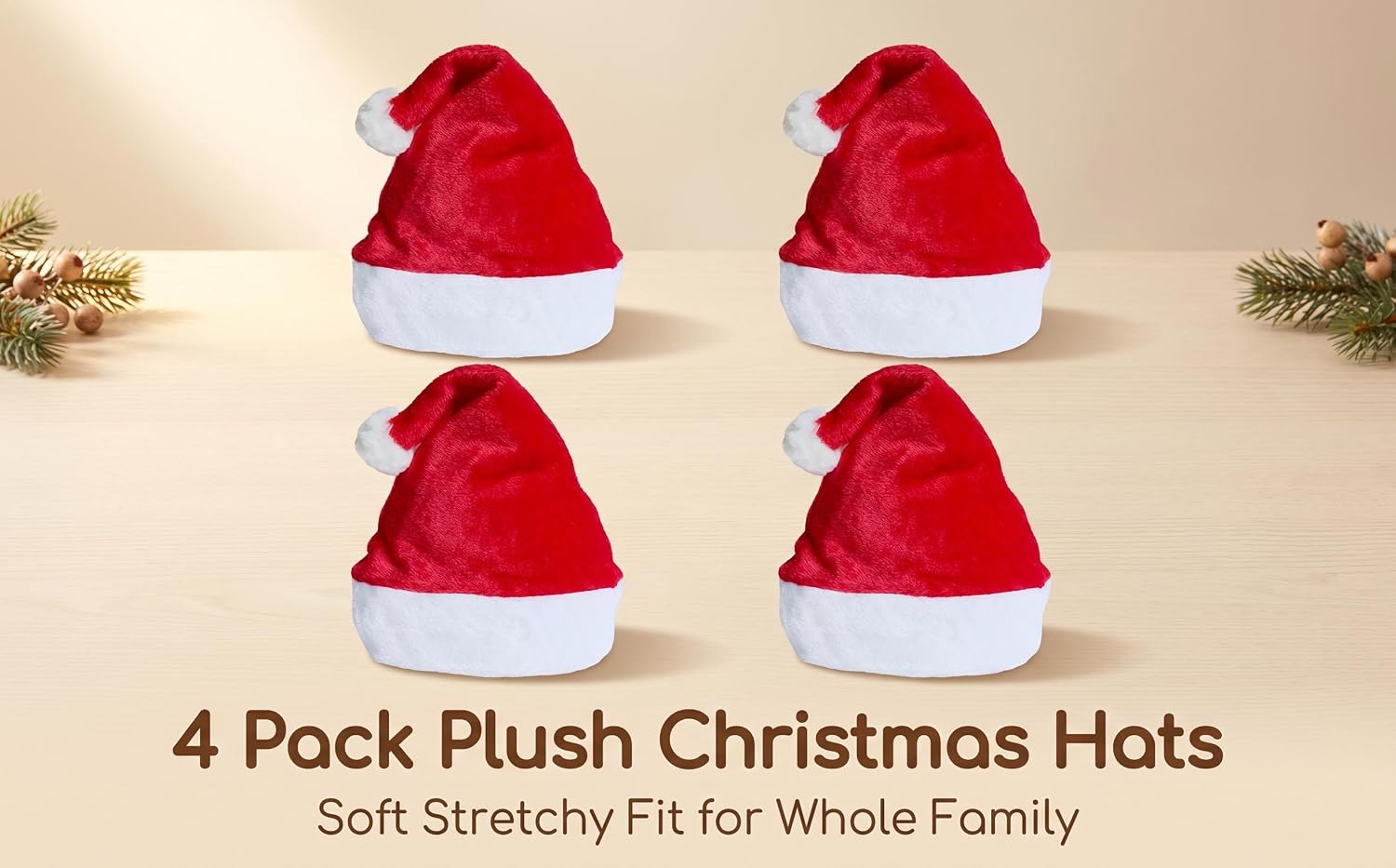4 Pack Plush Christmas Hats