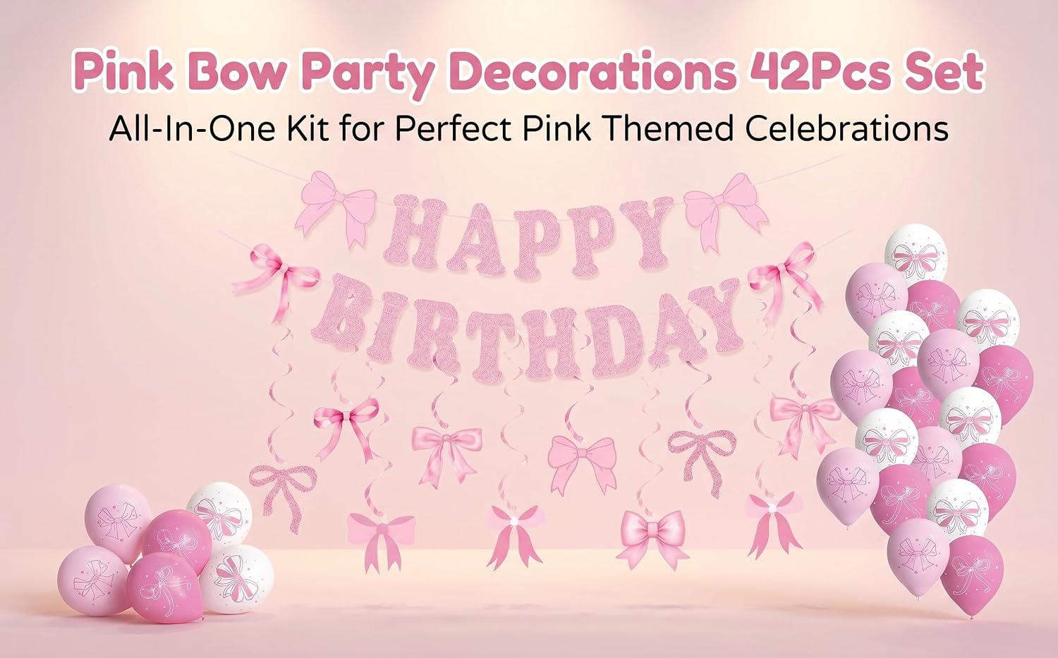 42-Piece Pink Happy Birthday Decorations Set