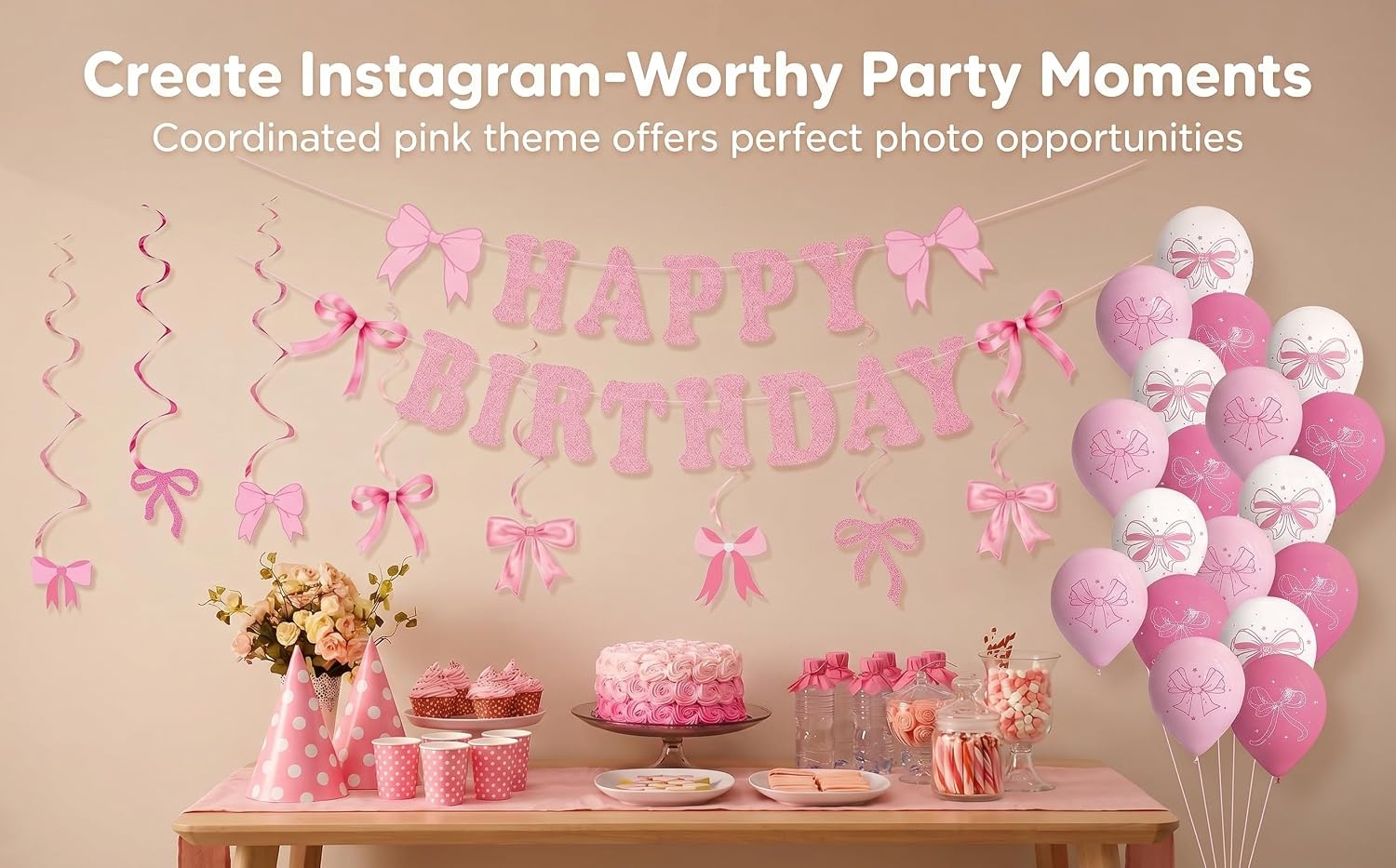 42-Piece Pink Happy Birthday Decorations Set