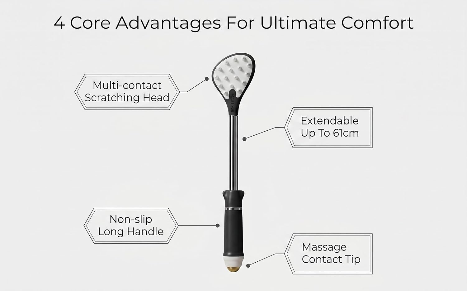  The backscratcher features a telescopic structure that allows you to adjust the length freely