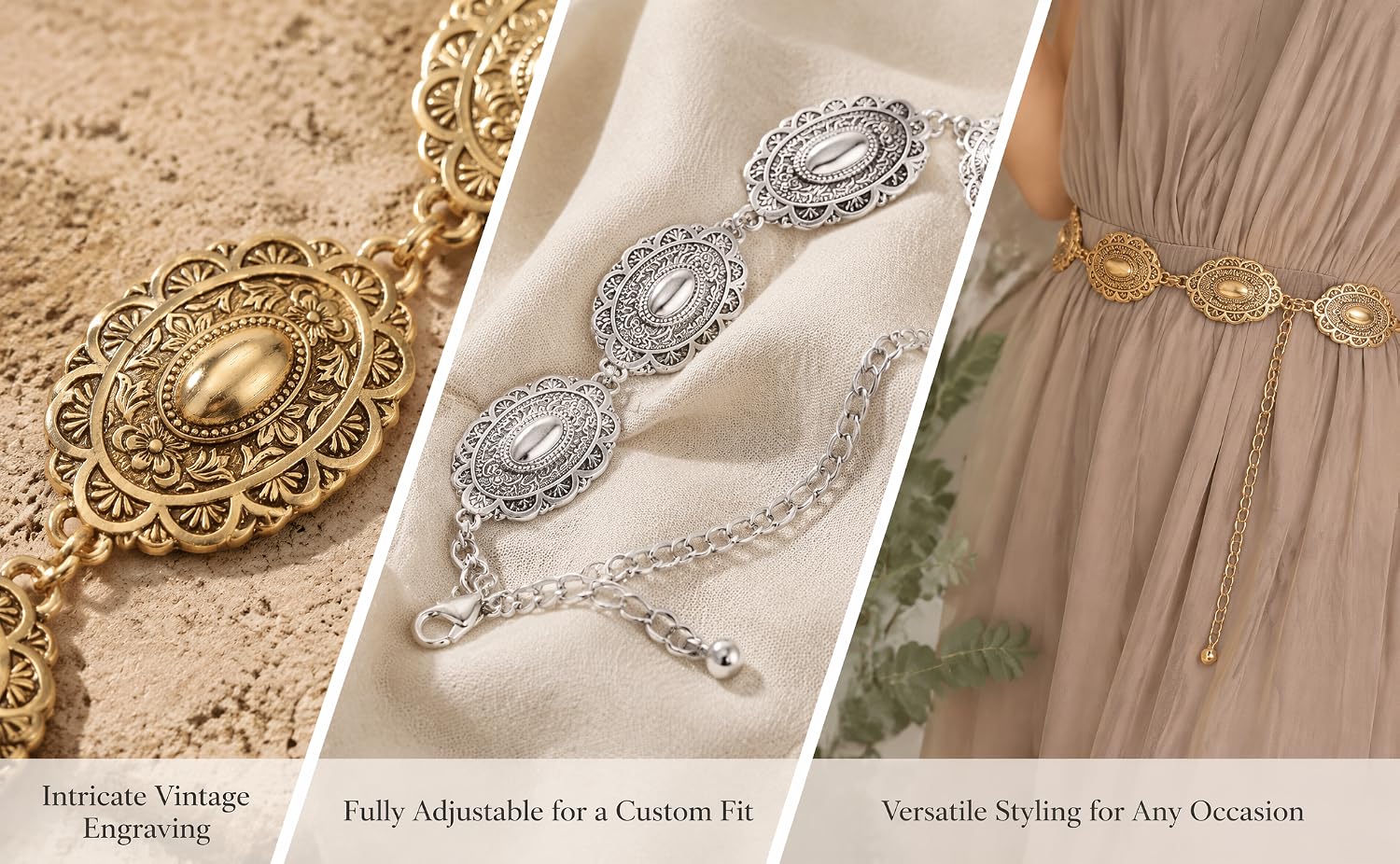 Adjustable golden chain belts in a pair set