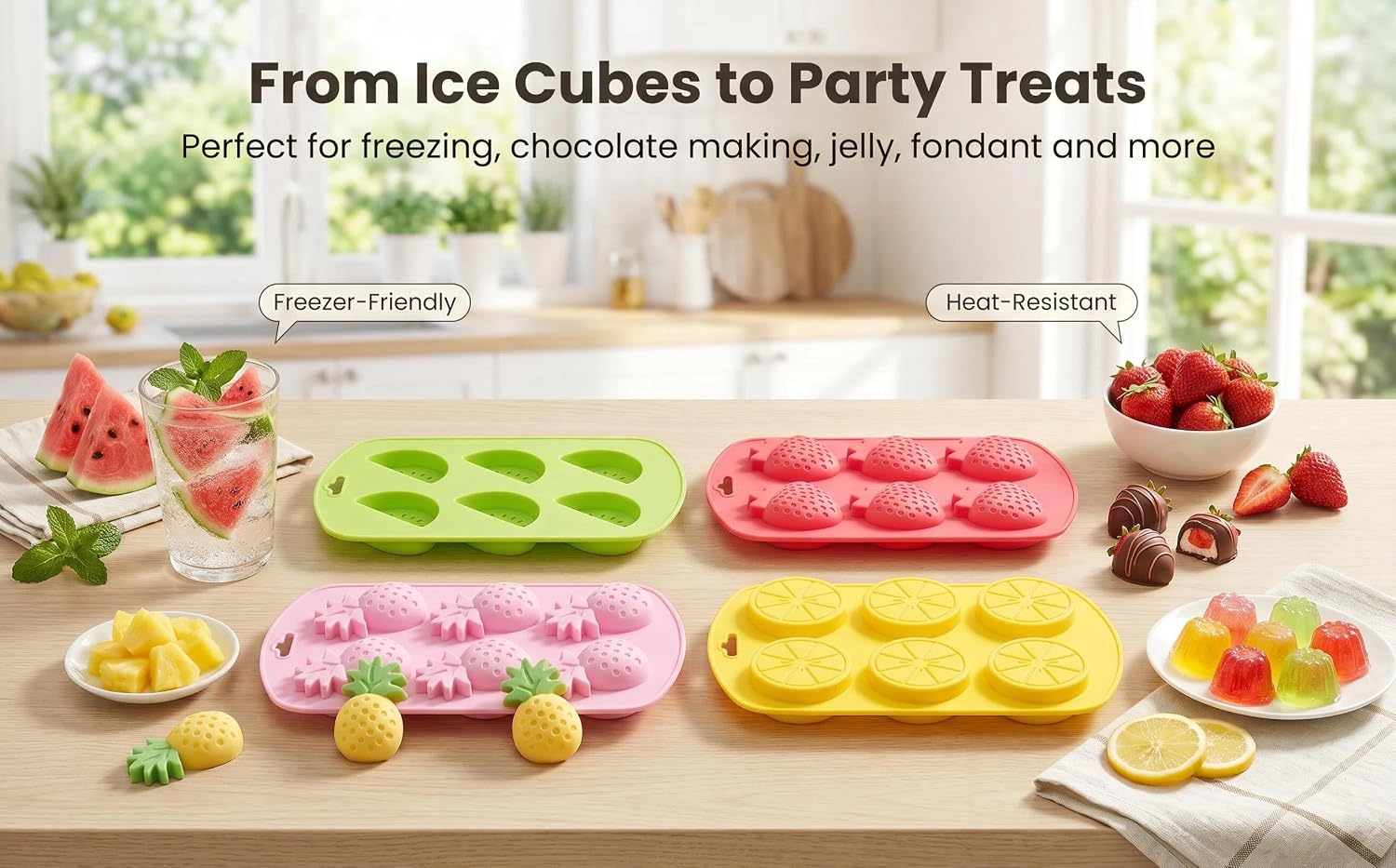 4-Pack Silicone Fruit Moulds 6-Cavity Chocolate Moulds