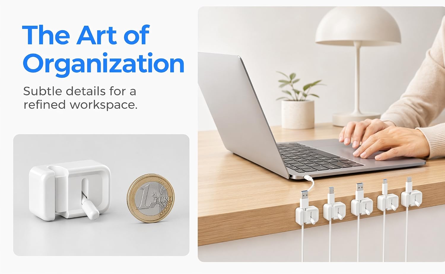 Dual-scene graphic named "The Art of Organization", including a size comparison shot 