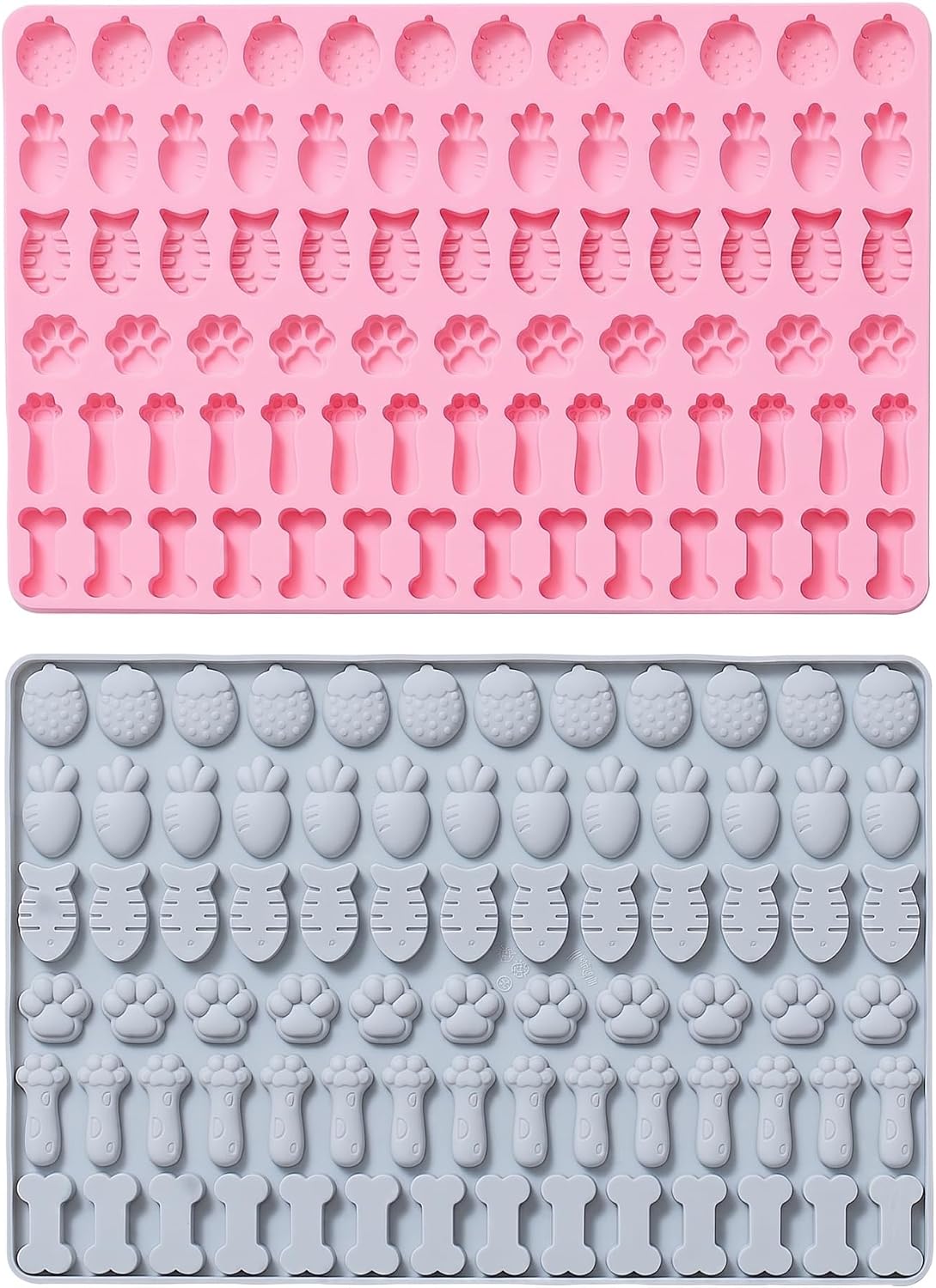 2 Pack Silicone Pet Treat Molds, 5 in 1 Cute Food Grade Baking Tray