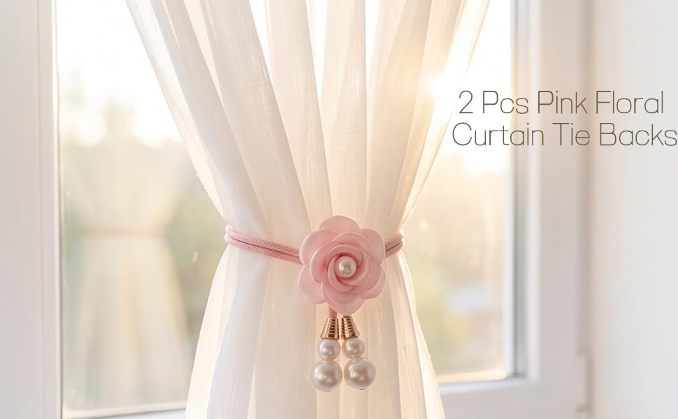 2 Pcs Pink Floral Curtain Tie Backs