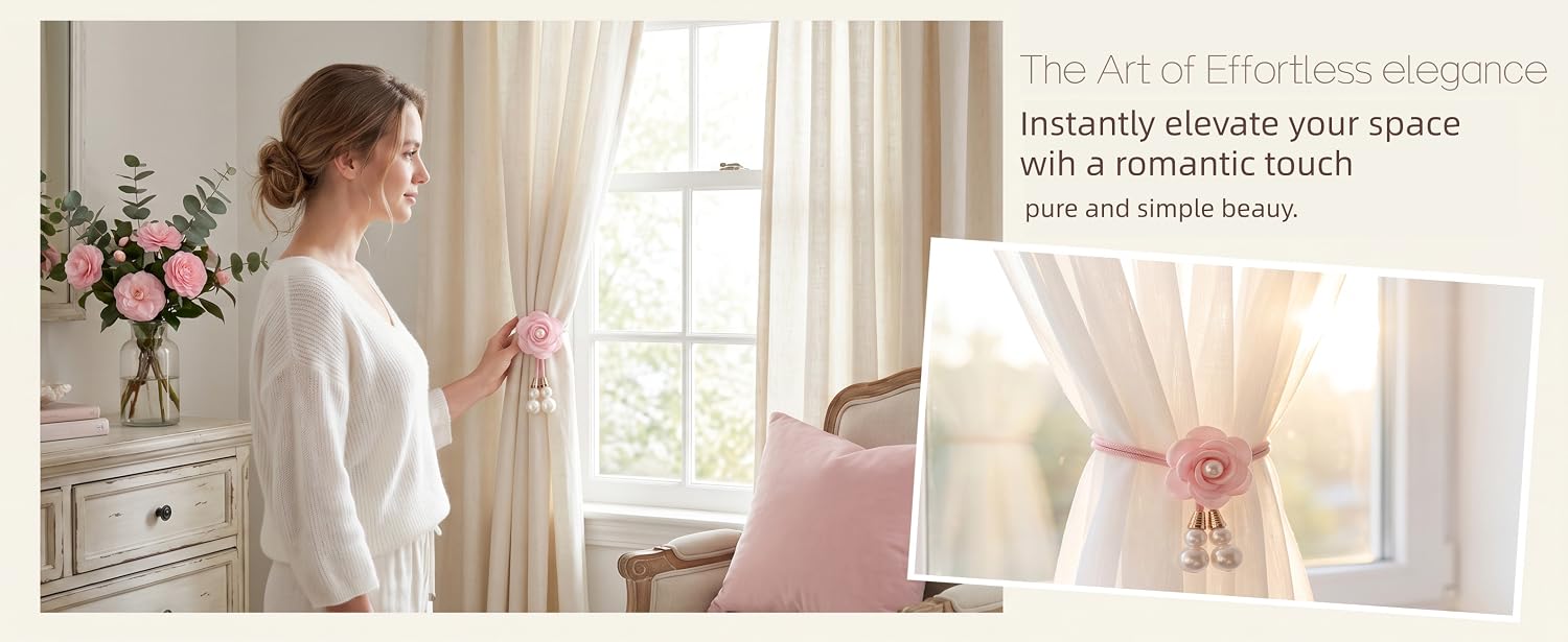 2 Pcs Pink Floral Curtain Tie Backs