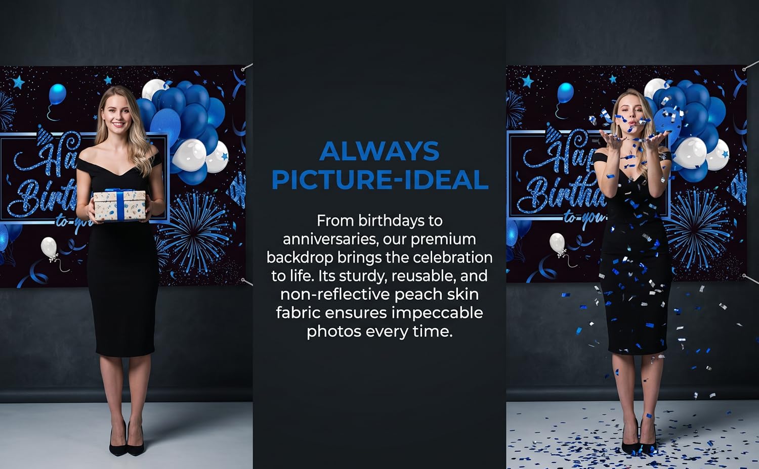 Navy Blue Happy Birthday Backdrop 100x150cm