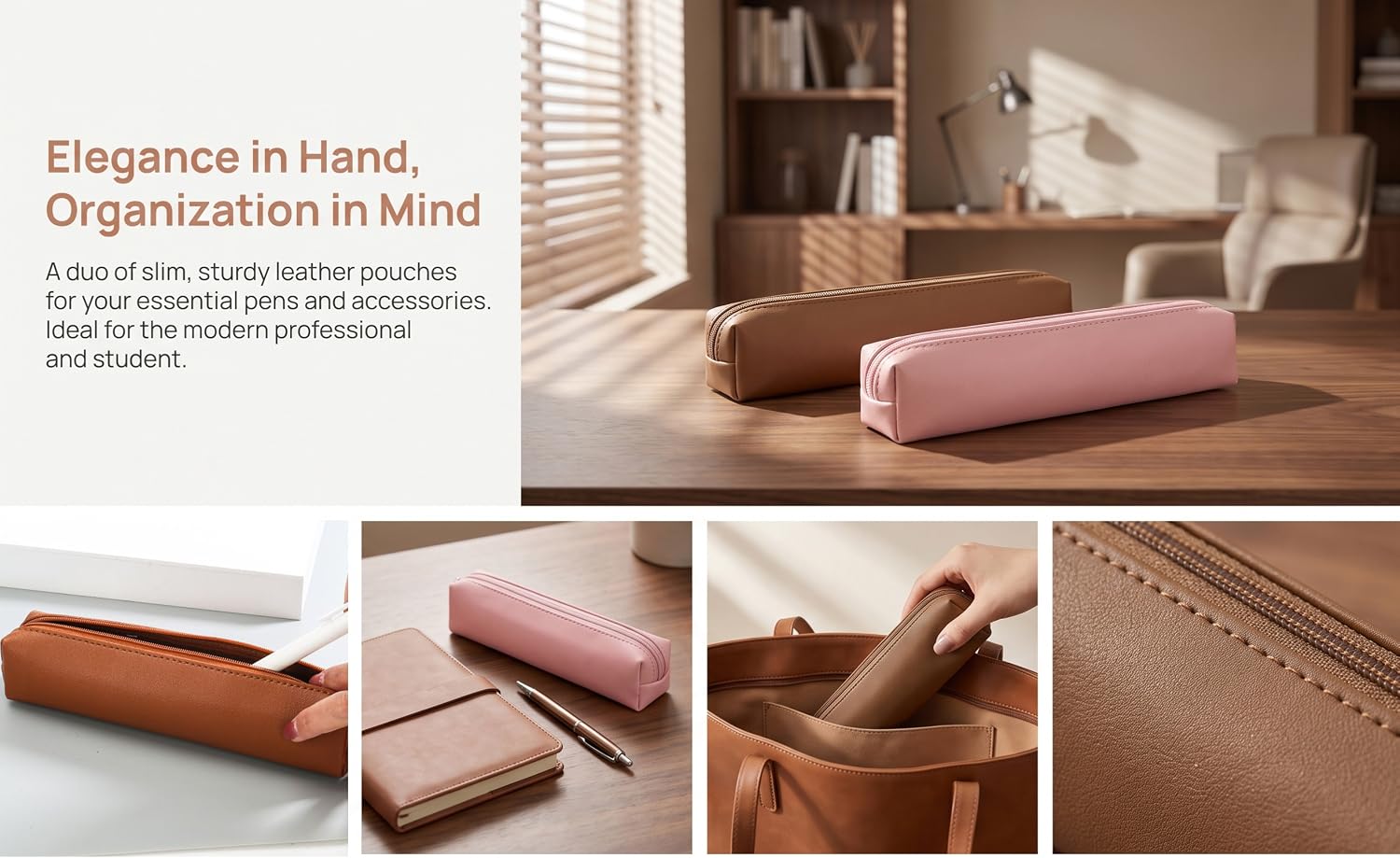 Small Leather Pencil Case Slim Pen Pouch