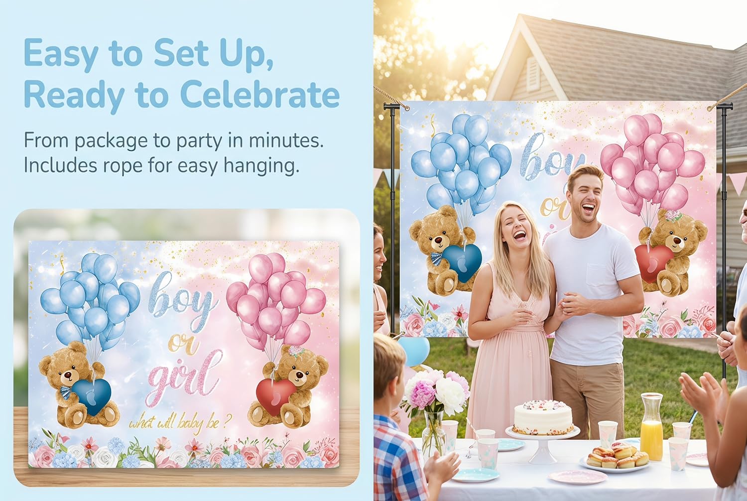 Bear Gender Reveal Backdrop Banner