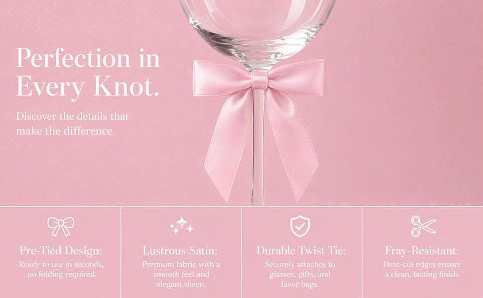 50 Pcs Light Pink Satin Gift Bows