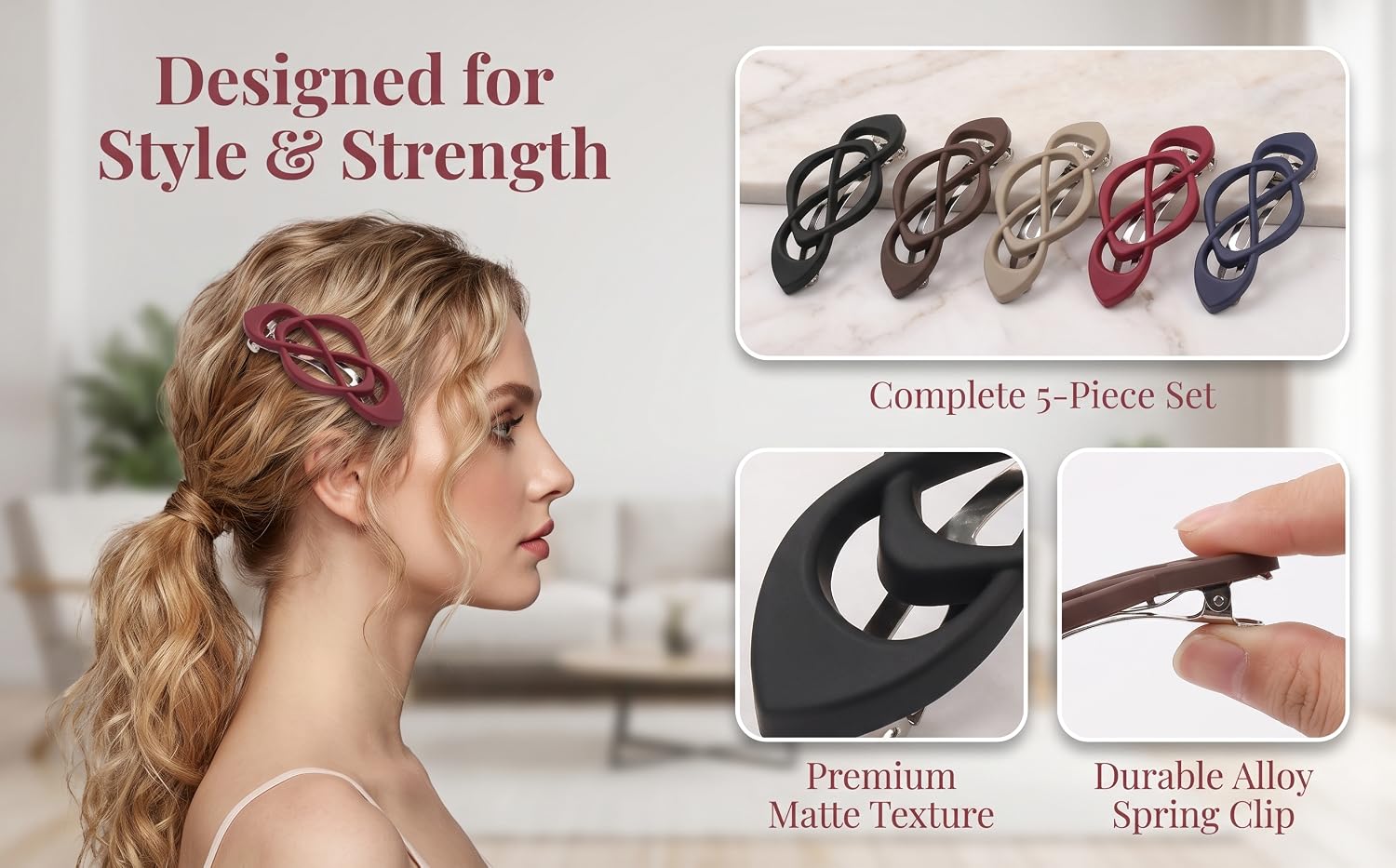 Lydia126 5 pieces of cross-strand spring hair clips