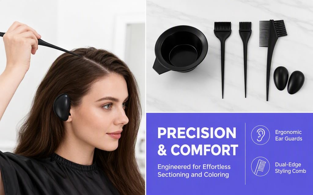 Household hair dyeing tools - bowl comb, soft brush, ear cover, 5-piece set