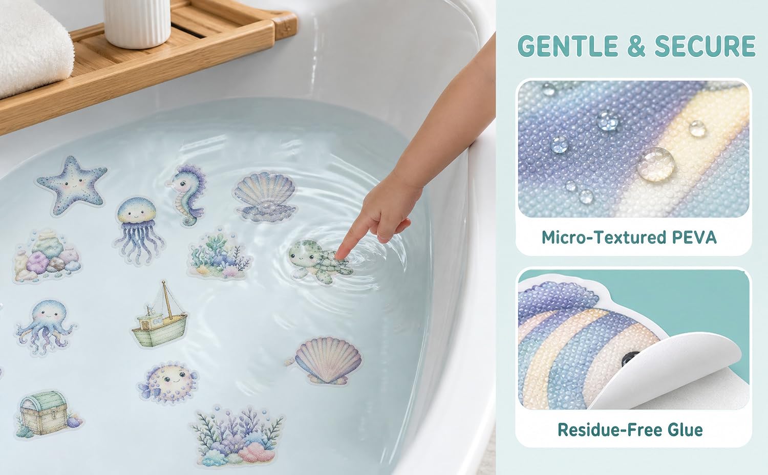 Marine Animal Bathroom Tub Non-Slip Pads, 20 Pieces per Sheet