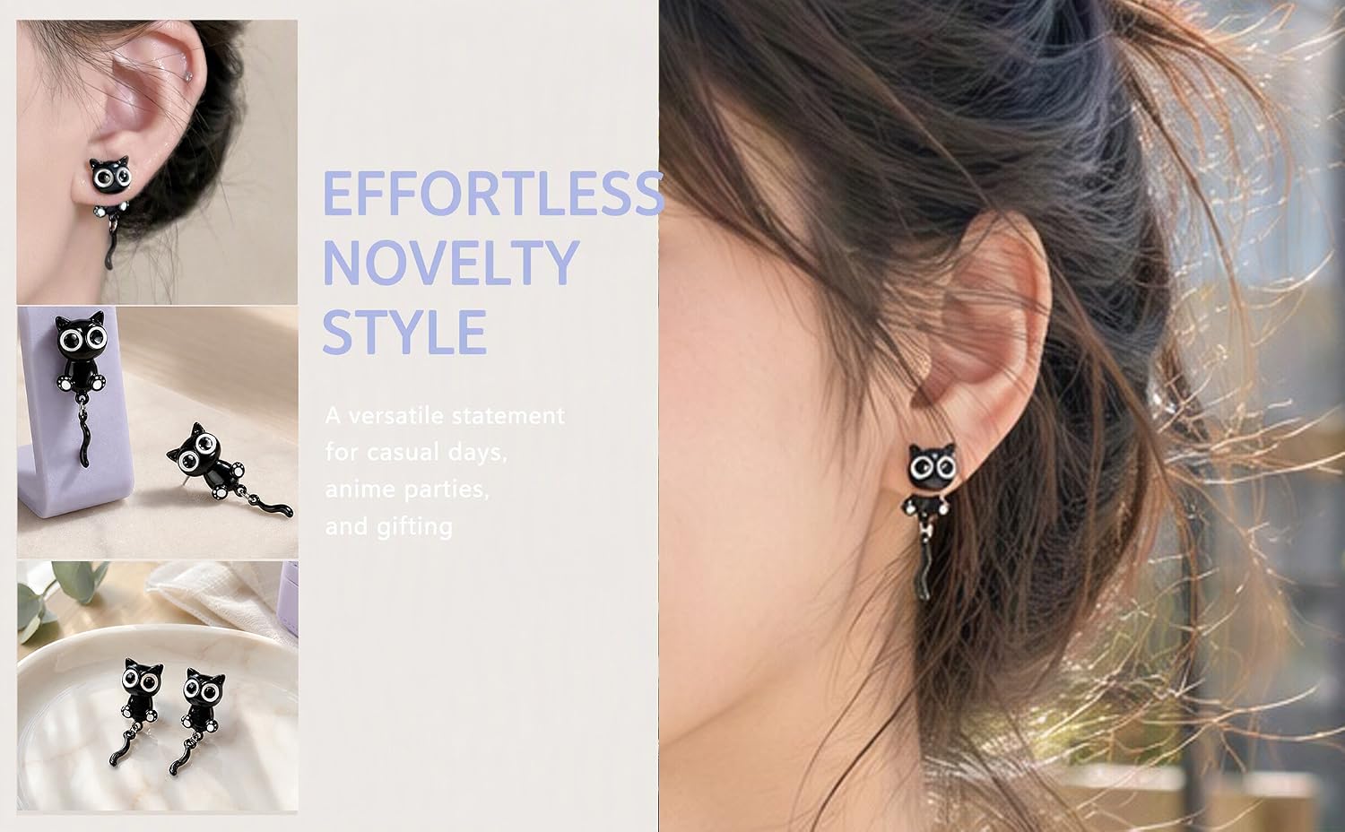Black cat-shaped earrings 1 pair
