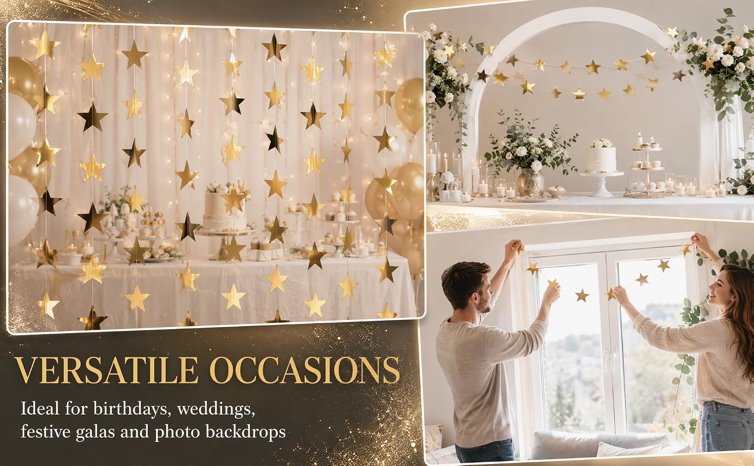Lydia175 Six pcs of golden star patterned hanging decorations