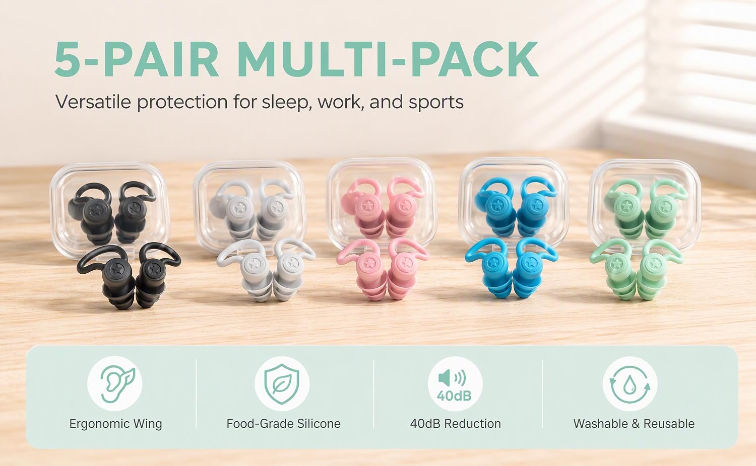 5 pairs of boxed swimming sleep noise-reducing silent earplugs