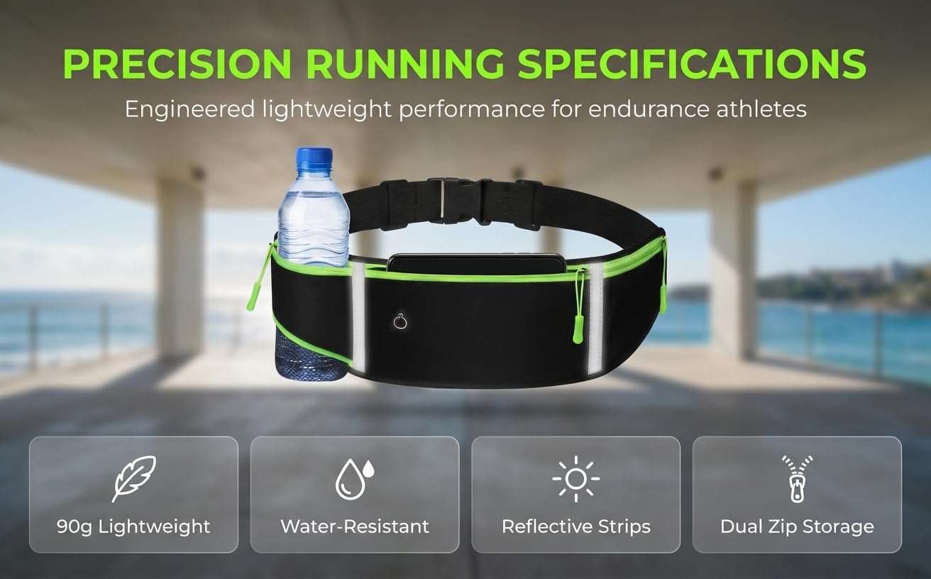 A slim and portable sports water bottle with a phone pocket