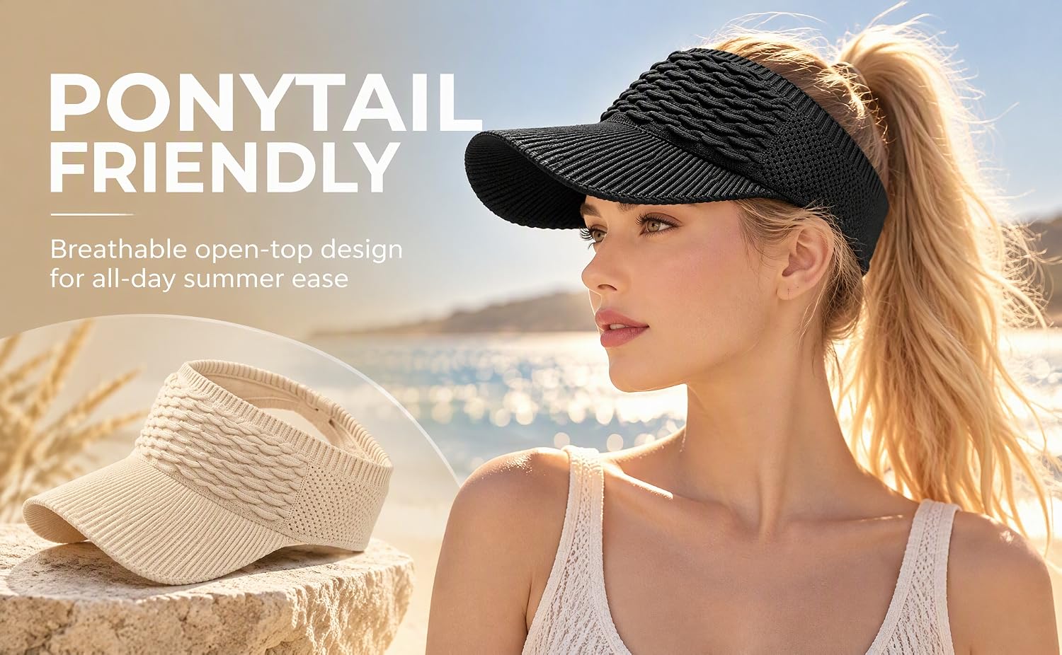 Lydia203 Two large-brimmed fish-scale knitted sun-protective caps with open tops