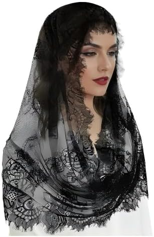 Black Mantilla Veil, Lace Catholic Church Head Covering for Women Mass